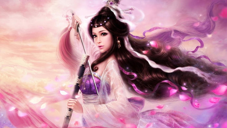 Samurai Princess Sword Purple Fantasy Girl Ultra 3840×2160 Hd Wallpaper 1564910