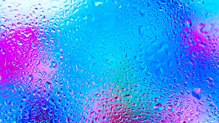 abstract, drops, glass, waterdrop, blurred, droplets, blue, HD wallpaper