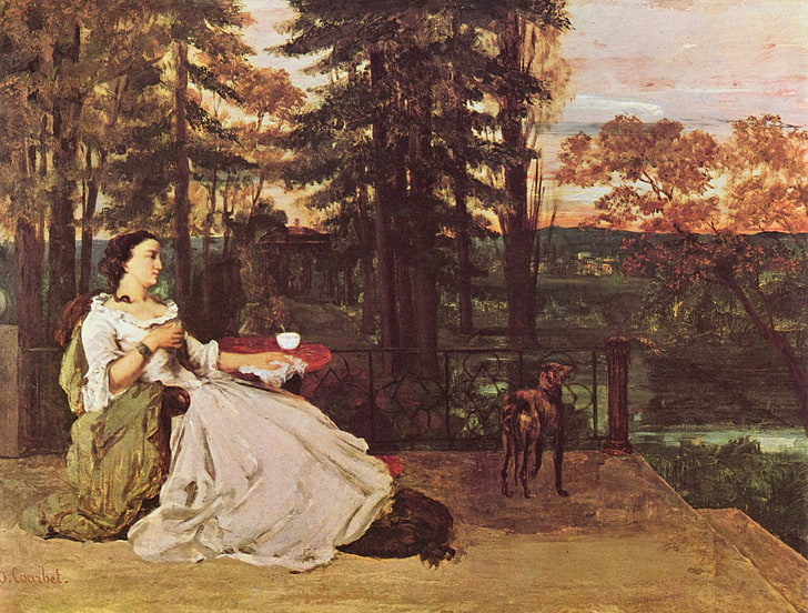Gustave Courbet, classic art, tree, plant, real people, sitting