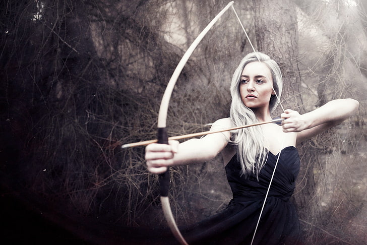 fantasy girl, archer, bow, women outdoors, model, archery, one person