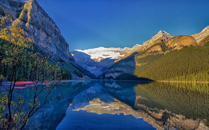 Lake Louise, Banff National Park, Alberta, Canada, mountains, water reflection, HD wallpaper