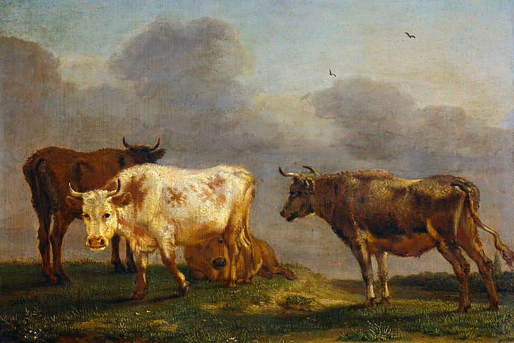 painting, cow, classical art, artwork, animals