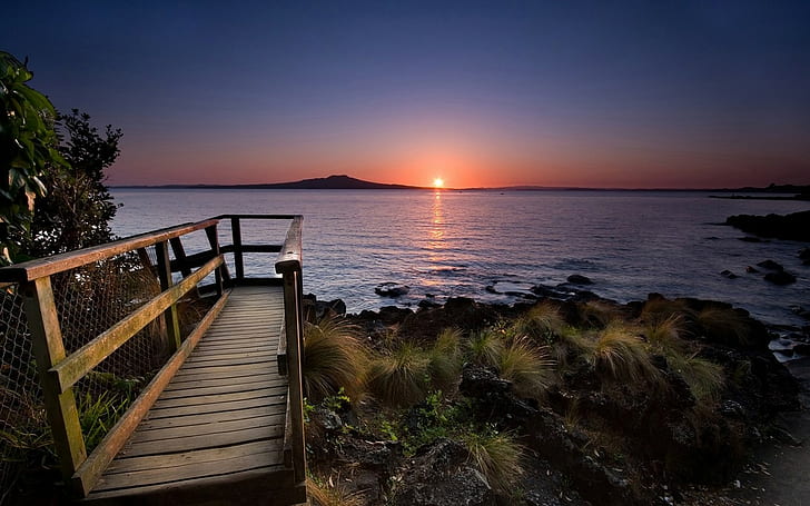 New Zealand, Coast, Sea, Landscape, Island, Sunset, HD wallpaper