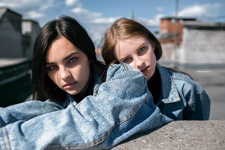 girls, jeans, look, teens, Lenar Abdrakhmanov, Ilvina Galieva, HD wallpaper
