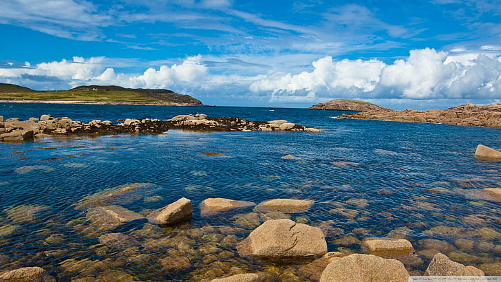 Atlantic Coast Cruit Isl Irel, island, ocean, clouds, rocks, nature and landscapes