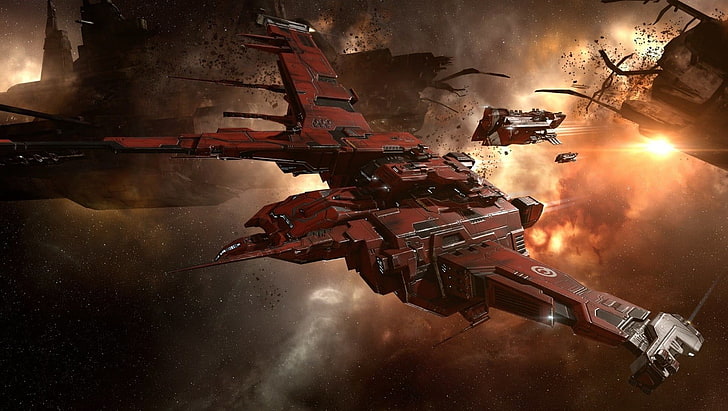 red spaceship, EVE Online, Caldari, video games, science fiction