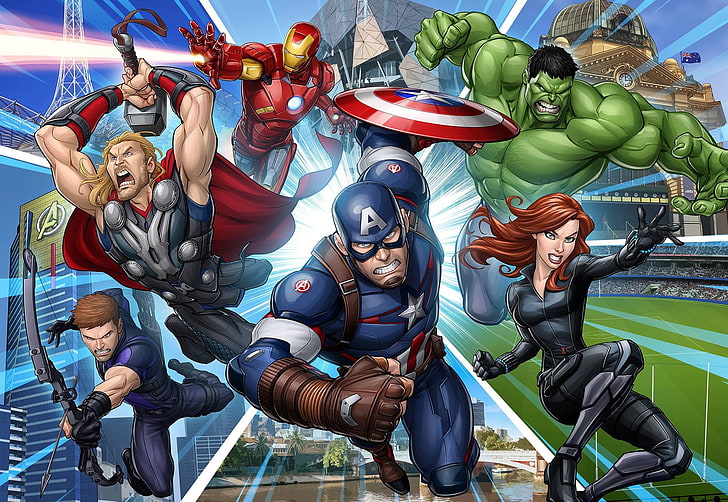 art, Hulk, Captain America, Thor, The Avengers, Black Widow, HD wallpaper