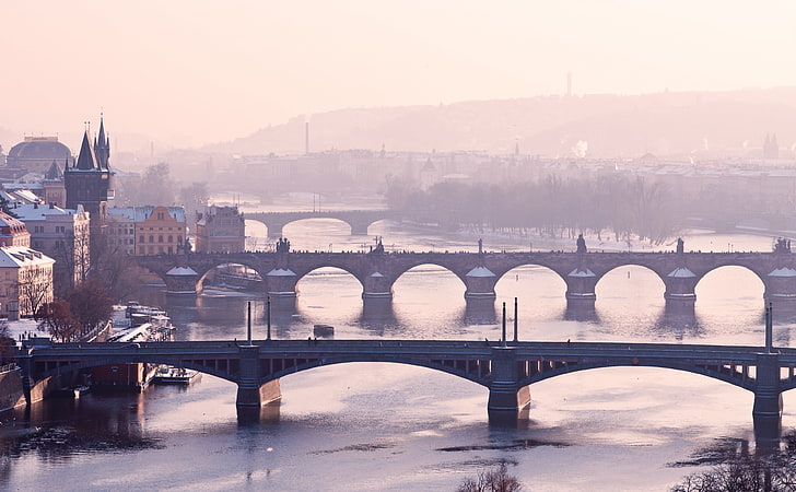 Prague Bridge, Czech Republic, Lambeth Bridge, Europe, City, Winter, HD wallpaper
