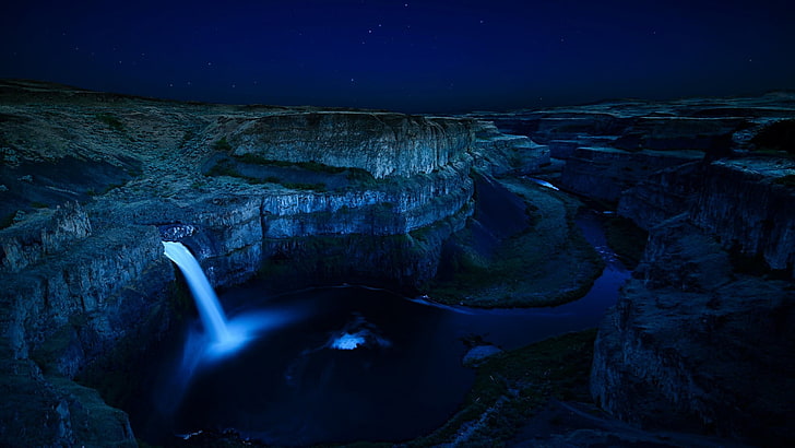 palouse falls state park, night, darkness, ice, united states, HD wallpaper