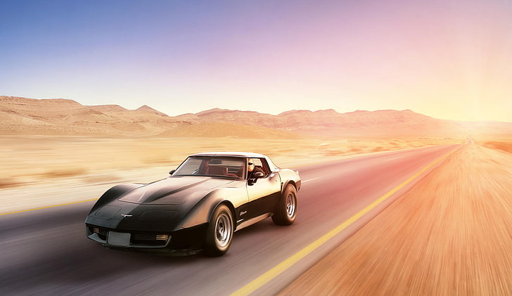 black, desert, speed, Corvette, Chevrolet, front, Stingray, HD wallpaper