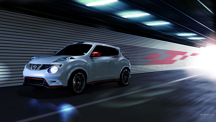 silver-colored Volkswagen Beetle coupe, Nissan Juke, car, vehicle, HD wallpaper