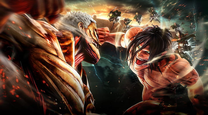 Attack on Titans, Shingeki no Kyojin, Mikasa Ackerman, Eren Jeager, HD wallpaper
