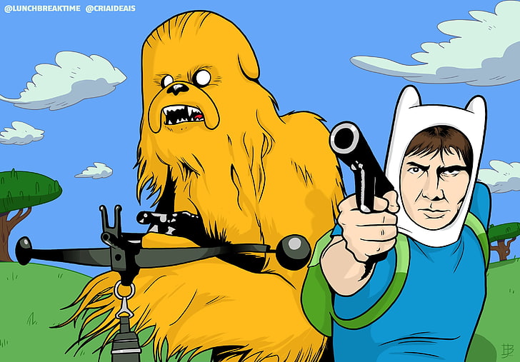 Chewbacca illustration, Han Solo, Finn the Human, Jake the Dog, HD wallpaper