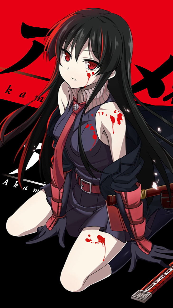 female anime character knelling illustration, Akame ga Kill!