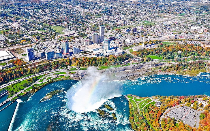 Cities, City, Canada, Fall, Niagara Falls, River, USA, Waterfall, HD wallpaper
