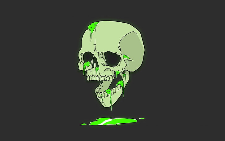 human skull with green liquid animated illustration, bones, artwork