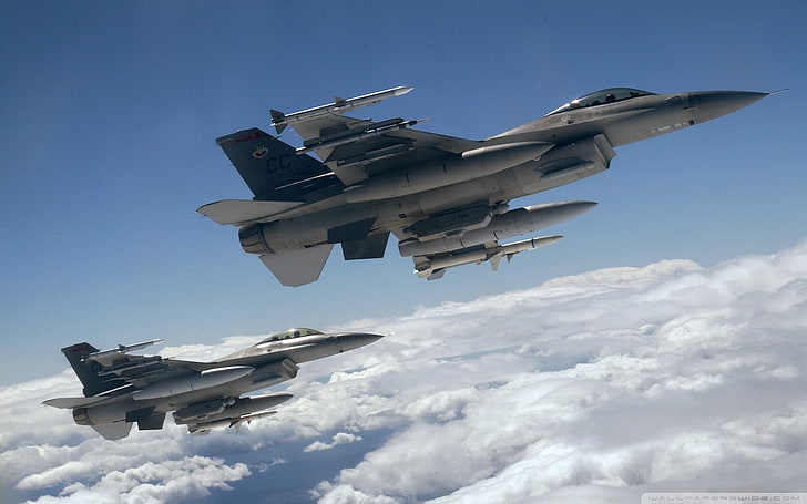 white and black motor boat, warplanes, General Dynamics F-16 Fighting Falcon, HD wallpaper