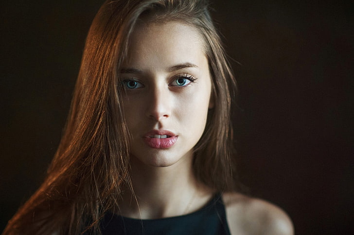 women's pink lipstick, model, Olesya Grimaylo, face, portrait