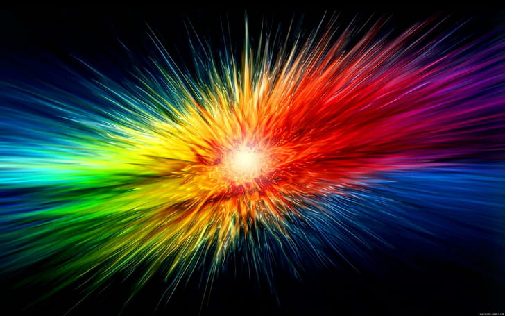 Rainbow explosion, rainbow blast, color, graphic, HD wallpaper