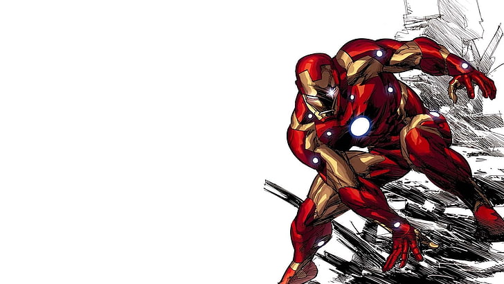 Iron Man illustration, copy space, white background, red, studio shot, HD wallpaper
