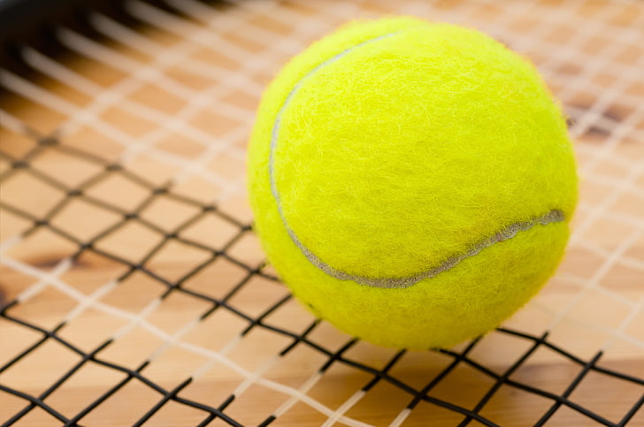 green tennis ball, net, sport, equipment, racket, activity, close-up, HD wallpaper