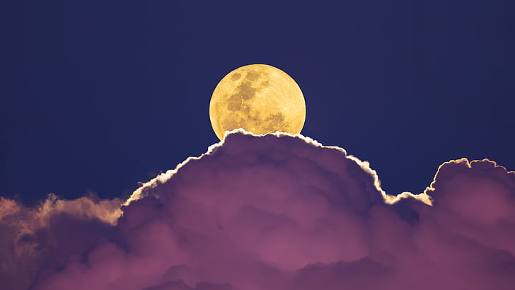 Supermoon, Full moon, Clouds, 4K