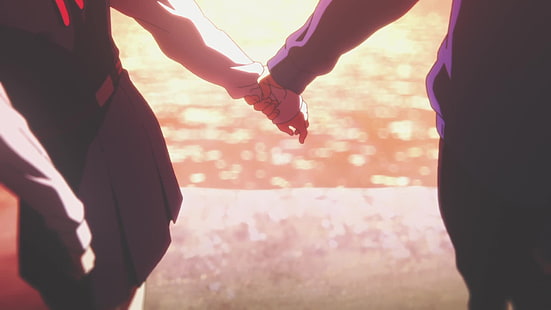 Download Romantic Colored Anime Couple Holding Hands Picture   Wallpaperscom