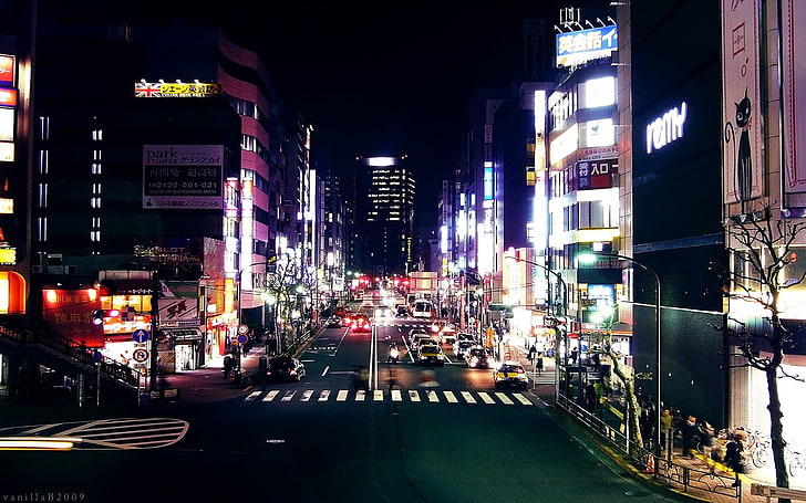 Japan, night, city lights, cityscape, urban, Tokyo, architecture, HD wallpaper