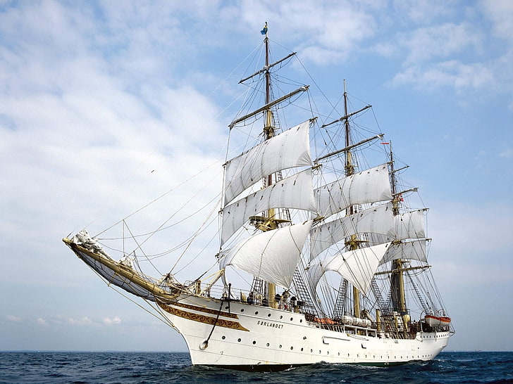white galleon ship, sea, sails, Sorlandet, Frigate, nautical Vessel