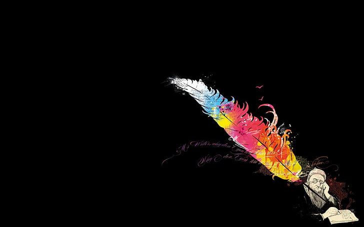 multicolored feather illustration, pen, thought, muse, poetry, HD wallpaper