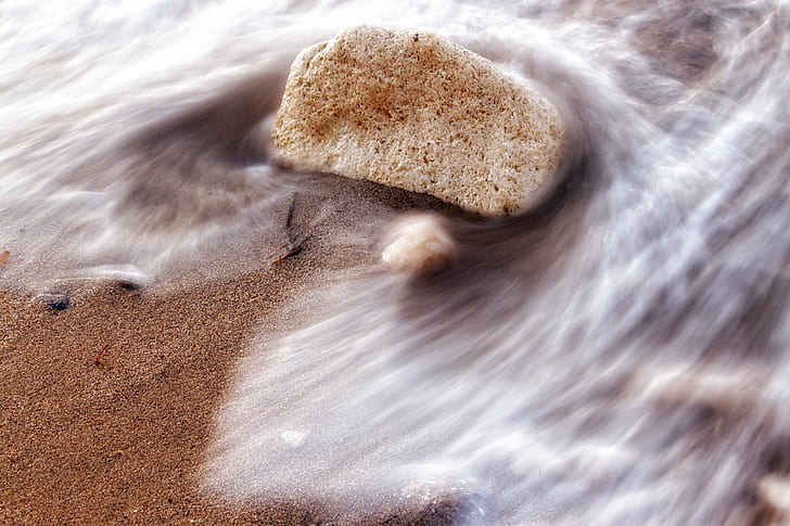 timelapse photography of seashore, rock, sea  wave, movement