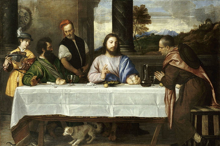 By Tiziano (last supper), religious painting, christ, bible, jesus, HD wallpaper