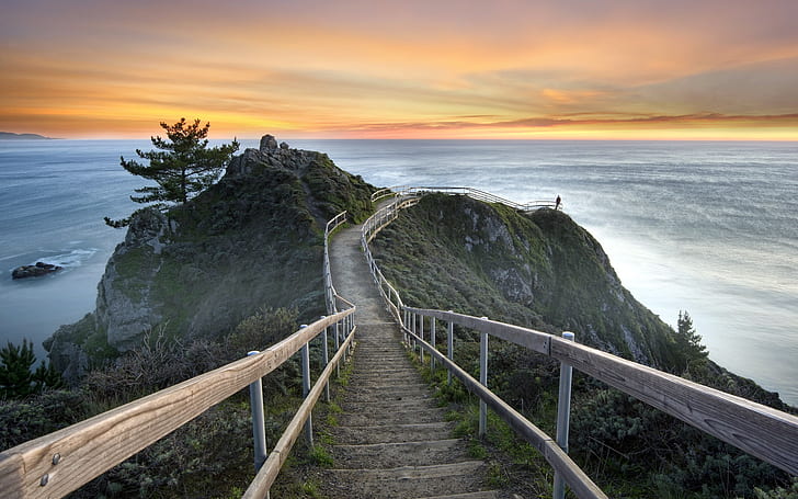 United States, California, Mill Valley, sunset, sea, stairs