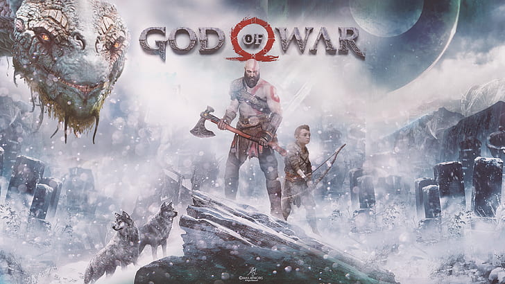 God of War, Atreus, Kratos, PlayStation 4, 2018, 4K HD wallpaper