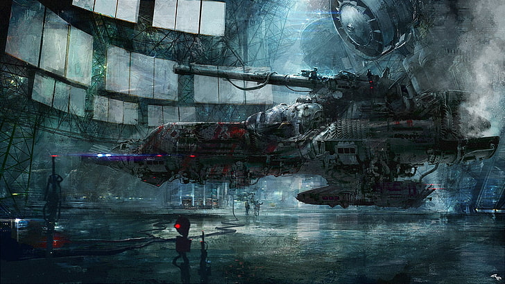 illustration of spaceship, concept art, futuristic, Turn, water, HD wallpaper