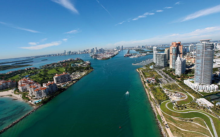 city buildings, cityscape, sea, photography, water, urban, Miami