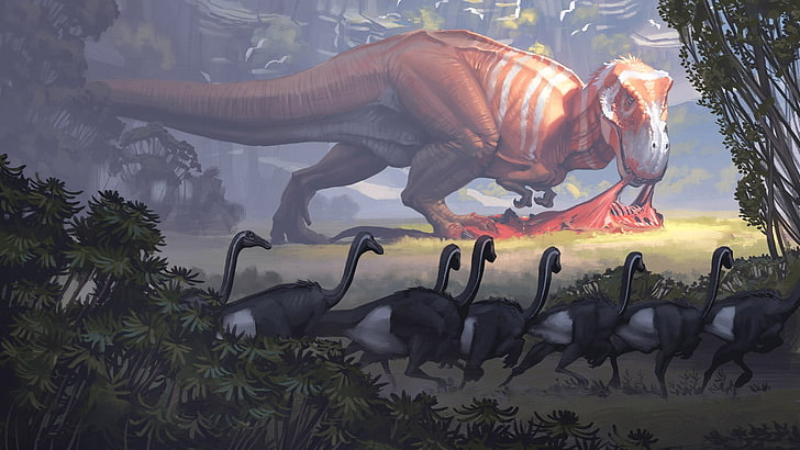 assorted dinosaurs painting, Simon Stålenhag, animal representation, HD wallpaper
