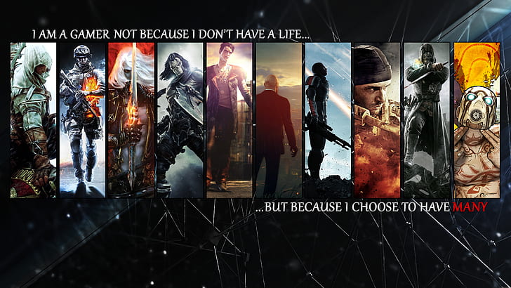 Darksiders  video games  Dishonored  Assassins Creed  Medal of Honor  Battlefield  Dante  Hitman  collage  The Witcher  Devil May Cry  Mass Effect  Borderlands  fantasy art