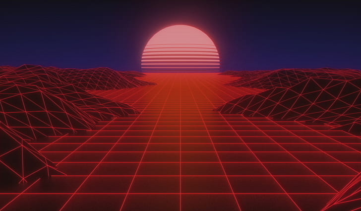 The sun, Music, Background, 80s, Neon, Rendering, VHS, 80's, HD wallpaper