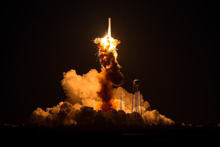 launching, launch pads, Antares, OrbitalATK, fire, burning, HD wallpaper