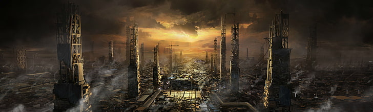 brown and black concrete building, artwork, video games, Deus Ex: Mankind Divided, HD wallpaper