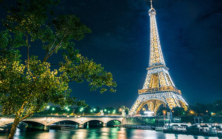 Paris, The Eiffel Tower, city, night, lights, eiffel tower, HD wallpaper