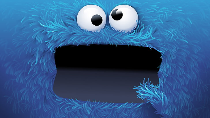 Cookie Monster artwork, eyes, face, blue, water, no people, animal