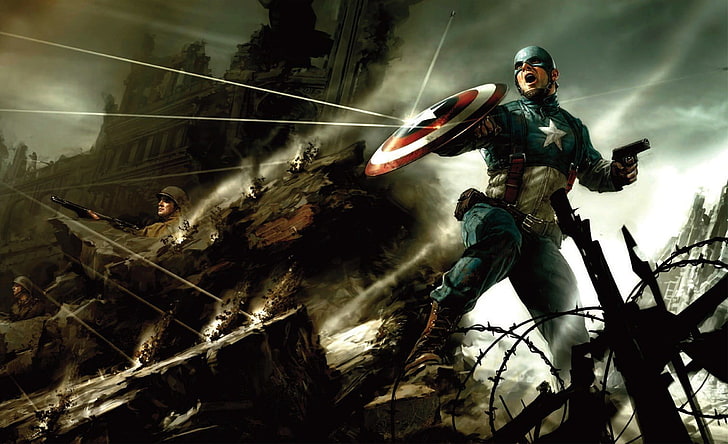 Marvel Captain America illustration, headwear, helmet, low angle view
