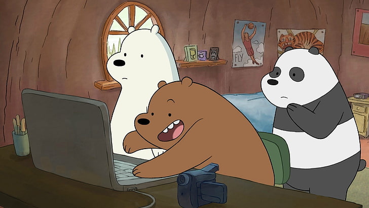 TV Show, We Bare Bears, Cartoon, Laptop, Panda, Poster, HD wallpaper