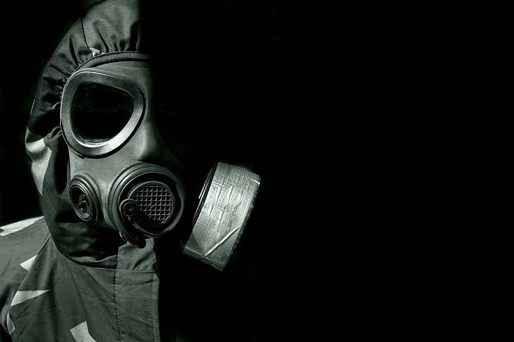 black and gray car steering wheel, gas masks, technology, one person, HD wallpaper