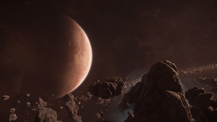 black and brown stone fragment, Star Citizen, video games, space, HD wallpaper