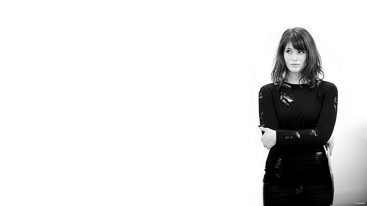 Gemma Arterton, monochrome, actress, women, celebrity, simple background, HD wallpaper