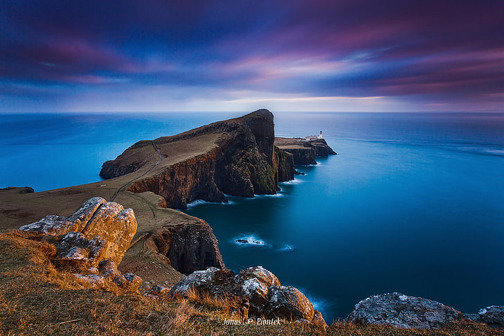 lighthouse, the evening, Scotland, on the edge, Isle of Skye, HD wallpaper