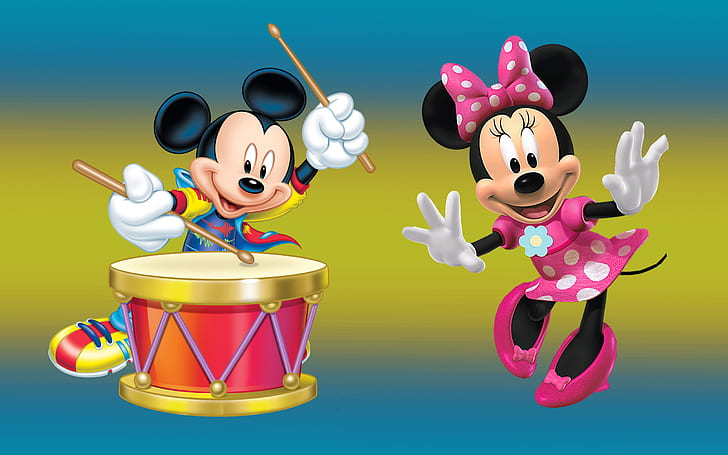 Mickey Mouse And Minnie Mouse With Drum Desktop Hd Wallpaper Download Free 2560×1600, HD wallpaper